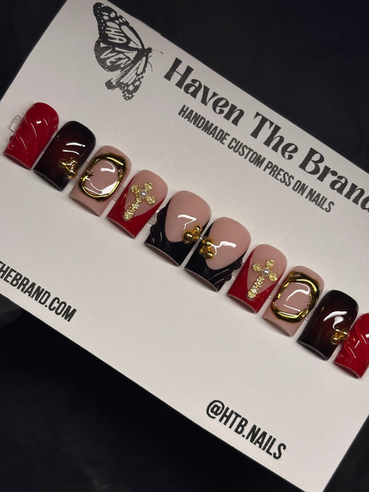 Red and black w/ gold accents