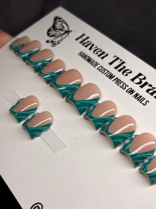 Turquoise French Tips (RTS) - Size Medium