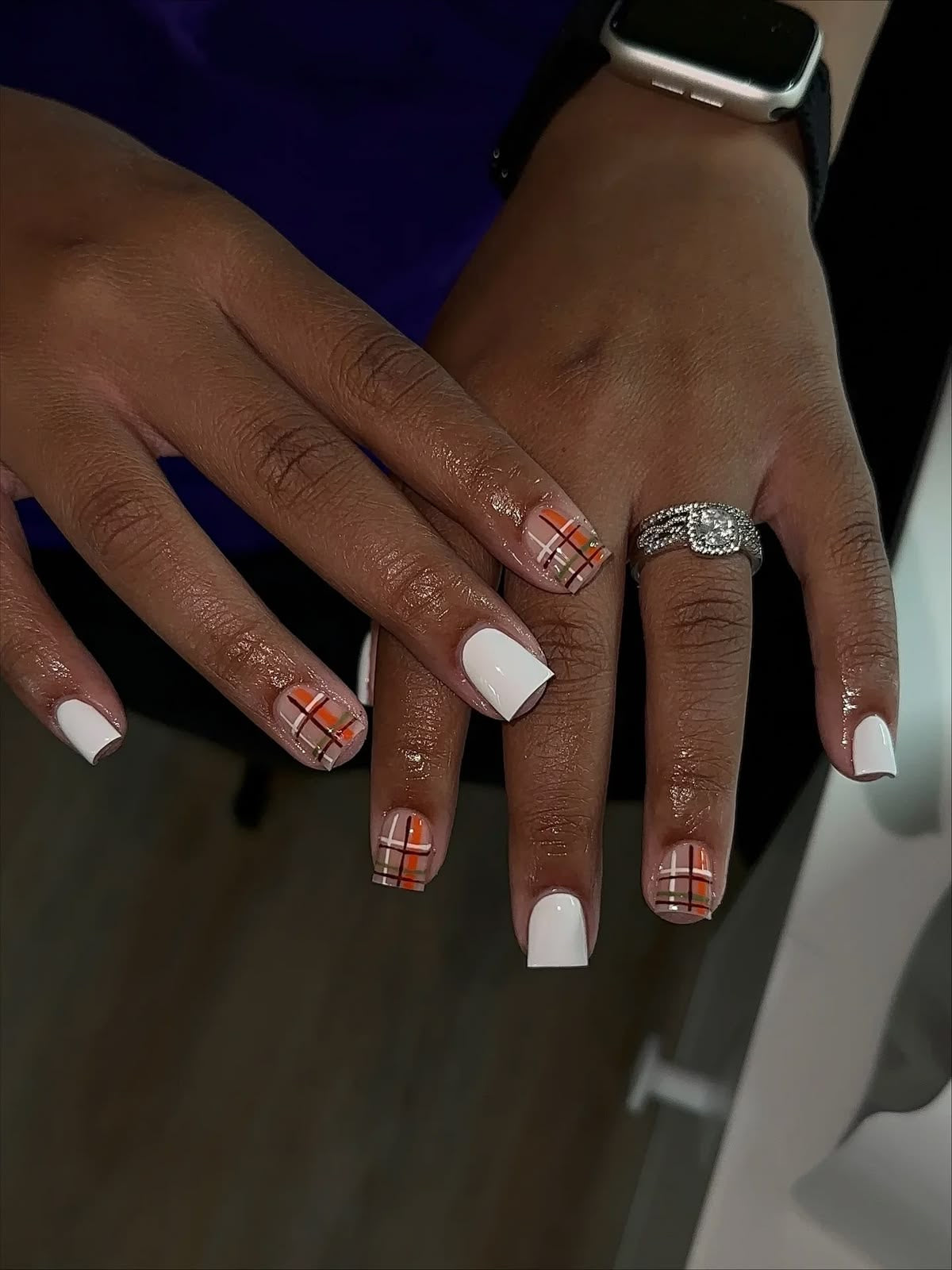 All white with plaid